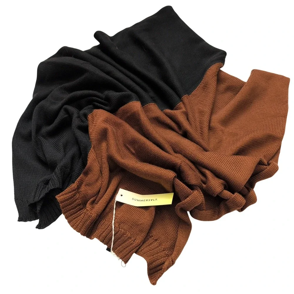 NWT Summersalt 2-Tone Scarf Black‎ Brown Knit Color Block OS Neutral Minimalist